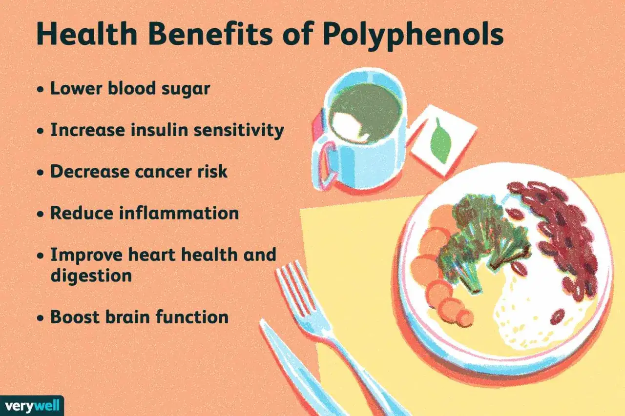 Gesundheitliche Vorteile von Polyphenolen: Senkt Blutzucker, verbessert die Herzgesundheit und Verdauung. Die positive Polyphenole Wirkung unterst&uuml;tzt das Wohlbefinden.